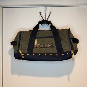 Vintage 90's Bum Equipment Duffle Bag Embroidered B.U.M. 23x16x12 Green Black